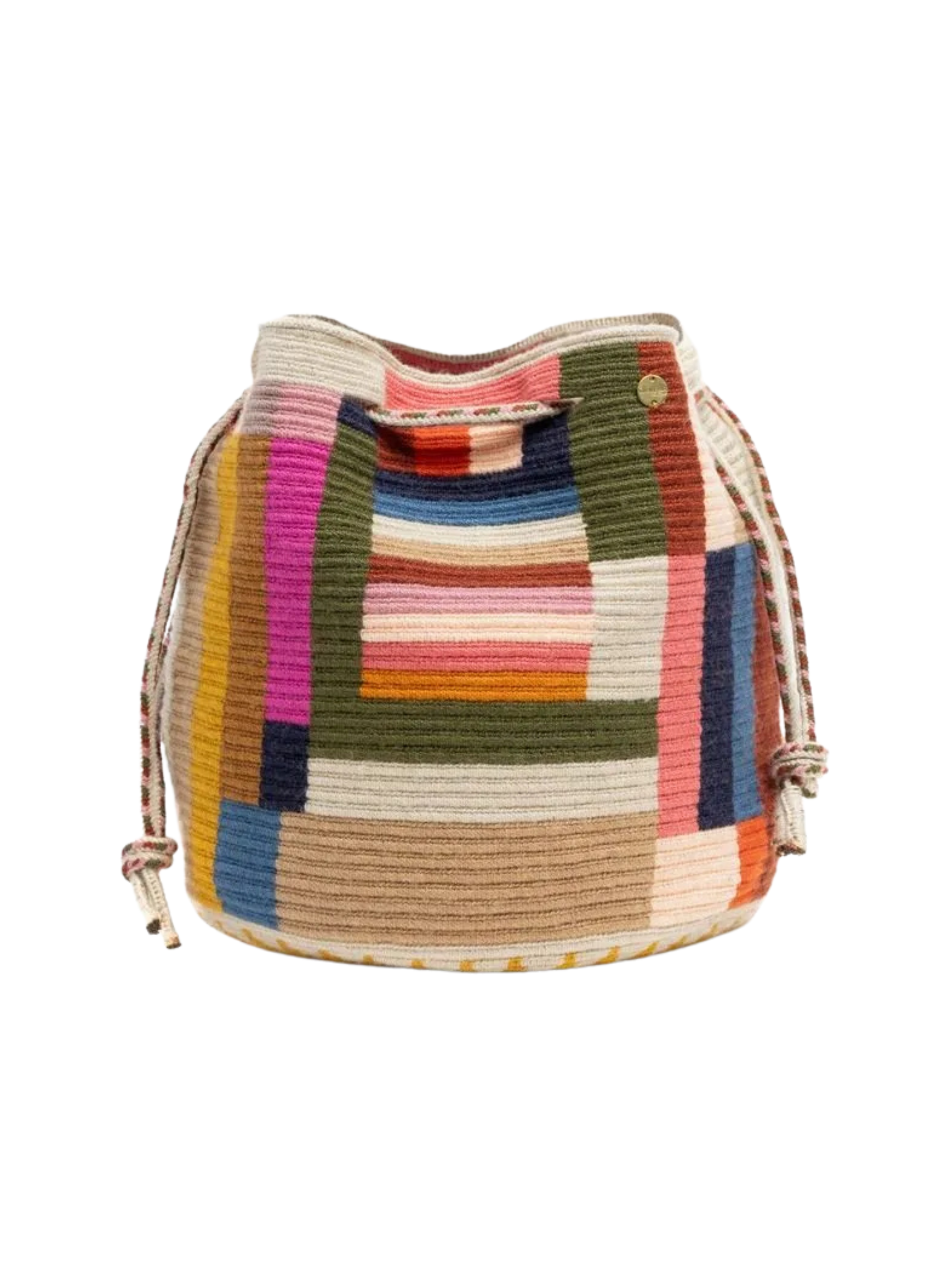 Multicolored woven bucket bag