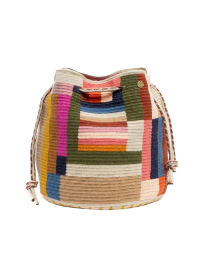 Multicolored woven bucket bag