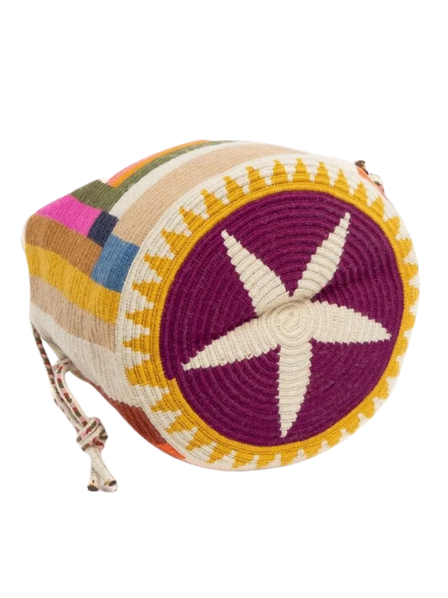 Multicolored woven bucket bag