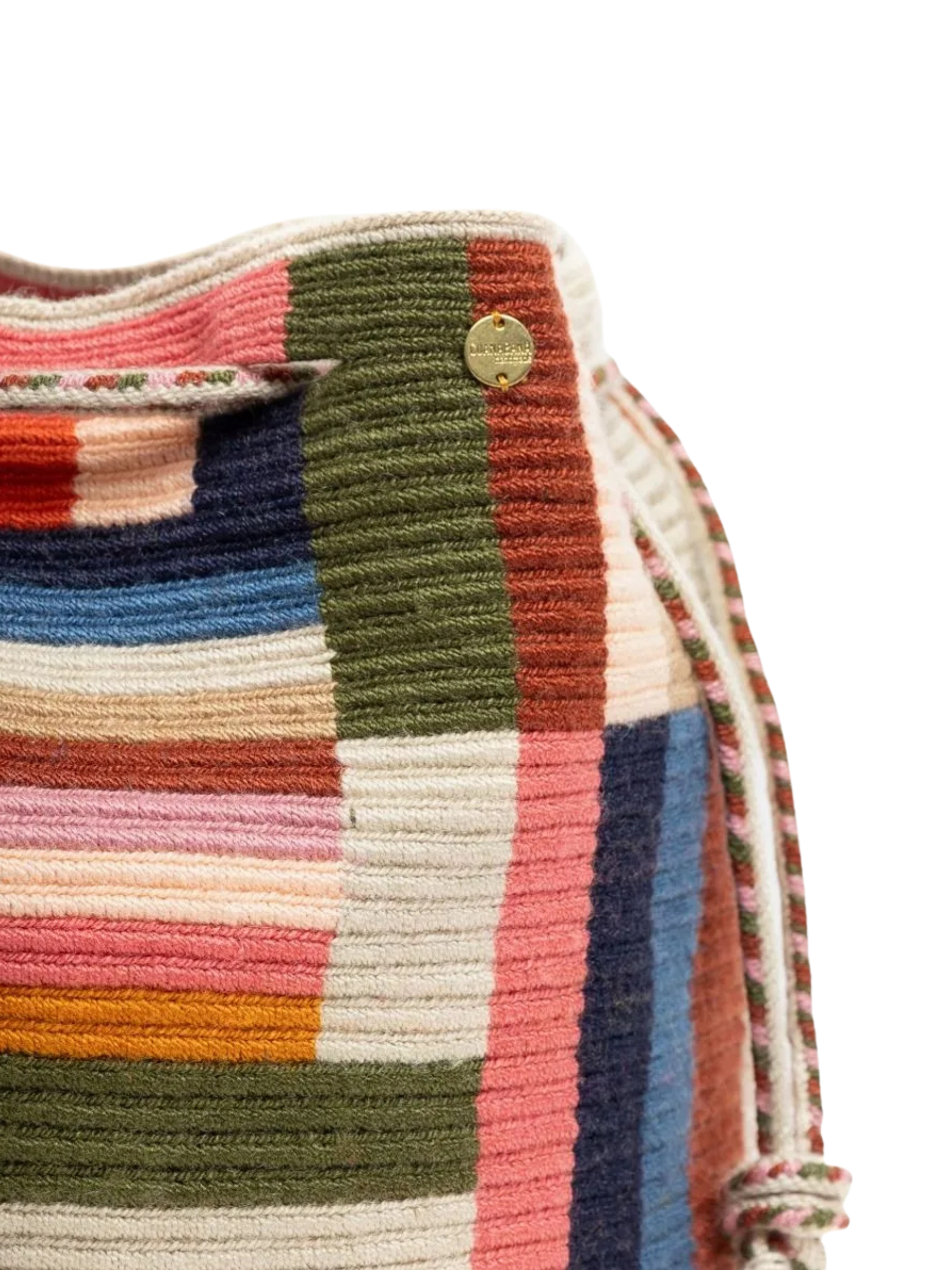 Multicolored woven bucket bag