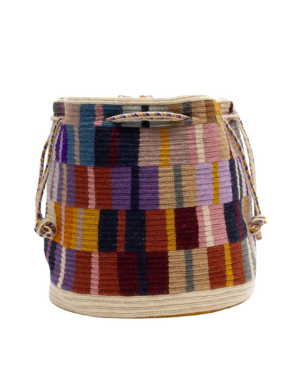Multicolored woven bucket bag