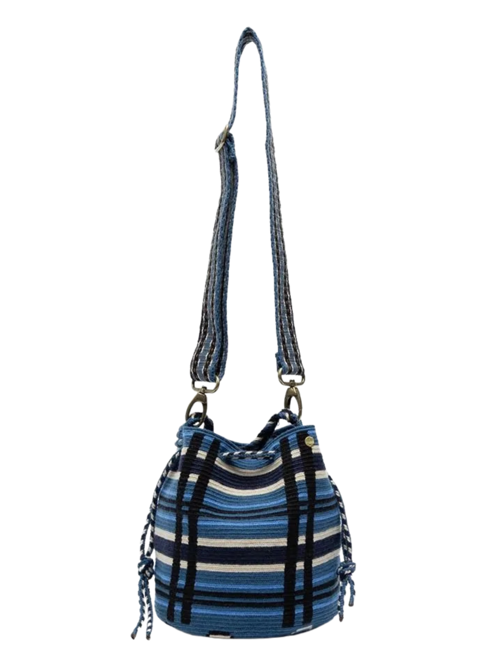 blue striped handmade wayuu bag