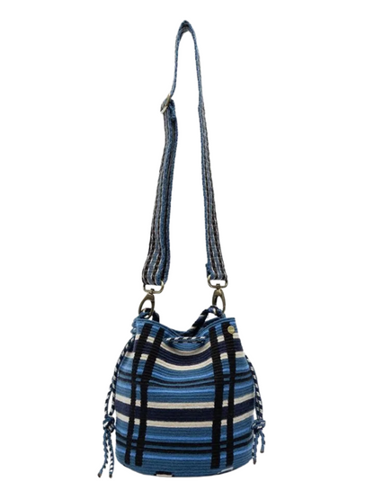 blue striped handmade wayuu bag