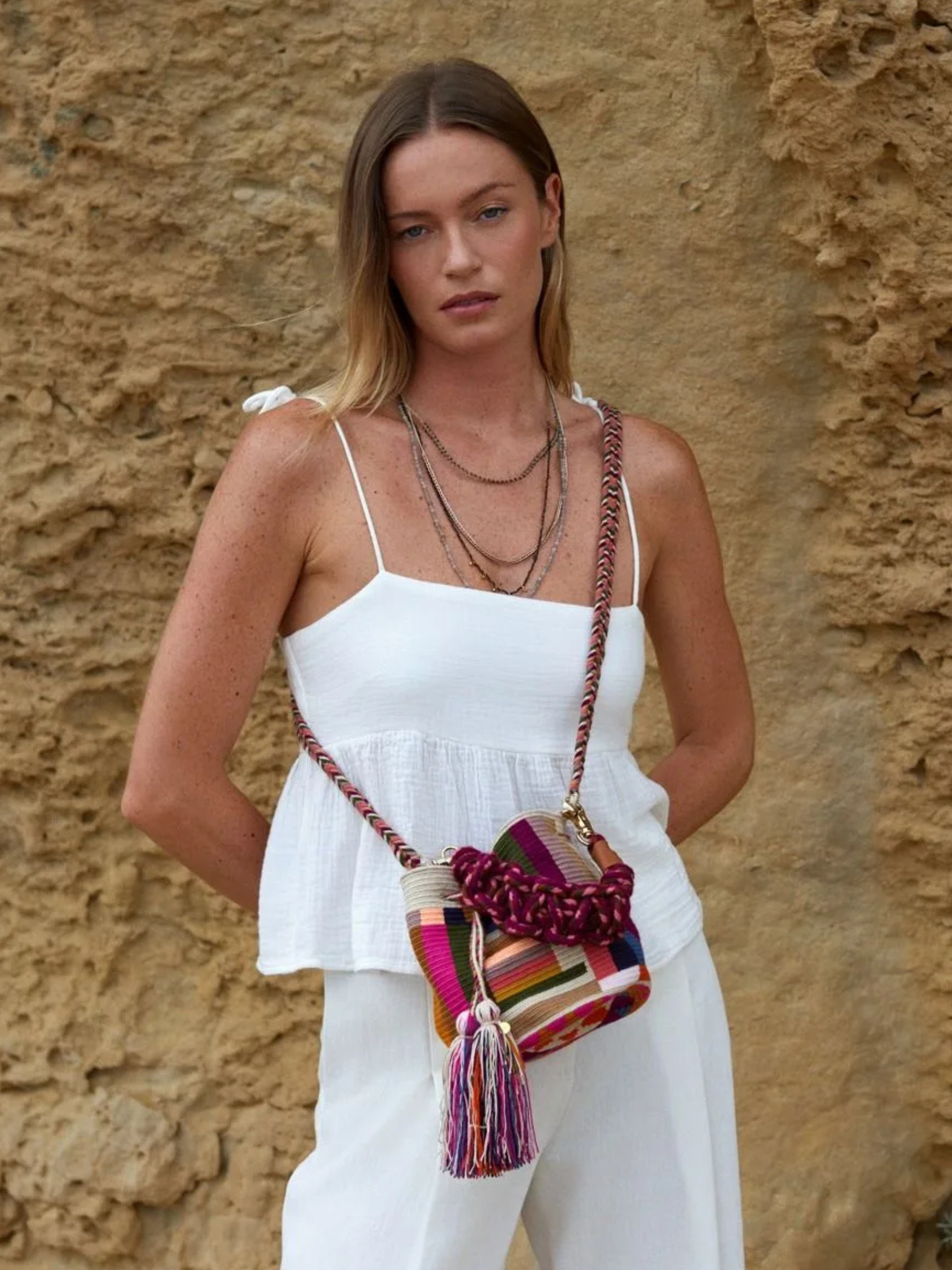 Colorful handmade wayuu handbag with tassels 