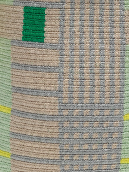 handmade wayuu bag with  lime mint green pattern