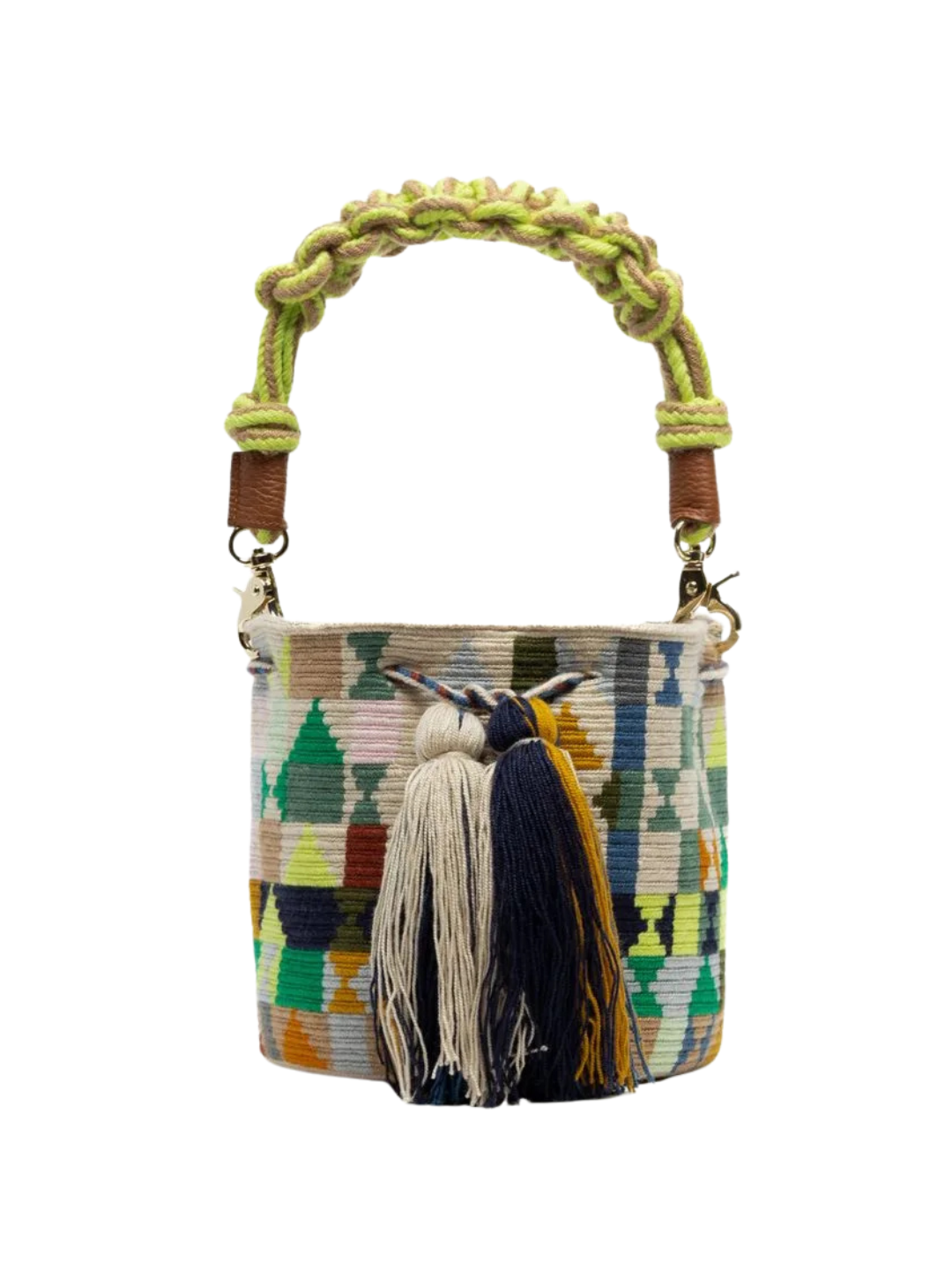 Colorful wayuu handbag with tassels and braided handle