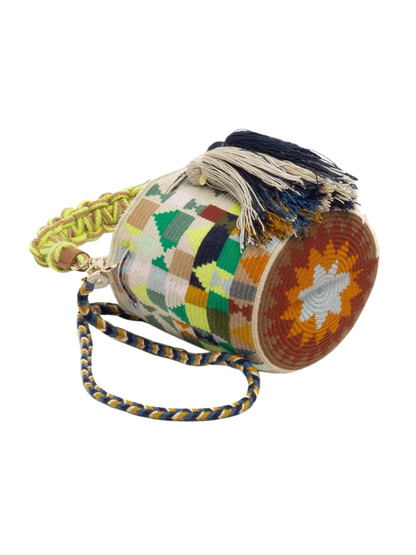 Colorful wayuu handbag with tassels and braided handle