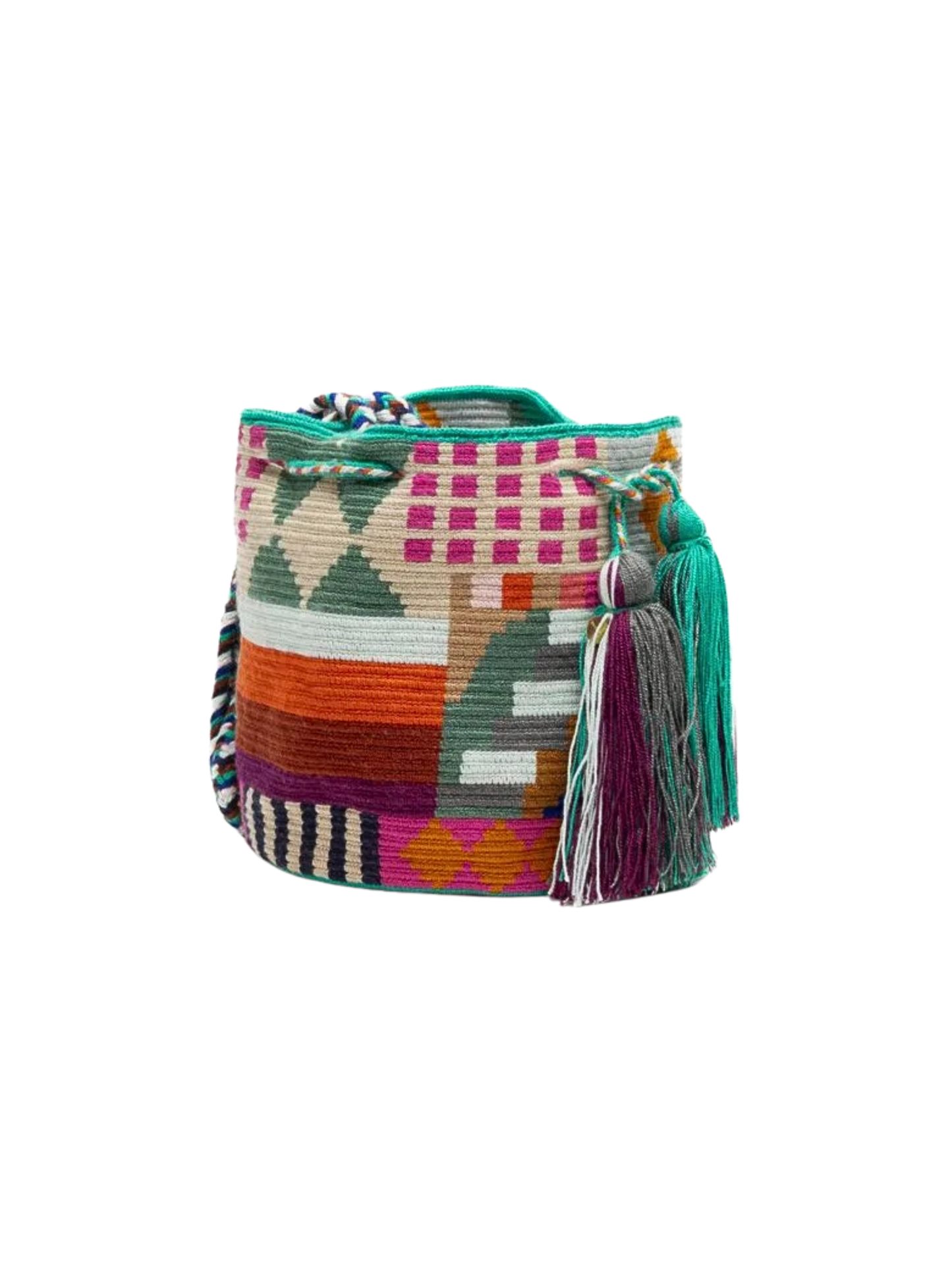 colorful green tones handmade wayuu bag 