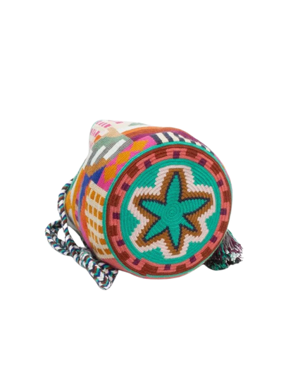 colorful green tones handmade wayuu bag 