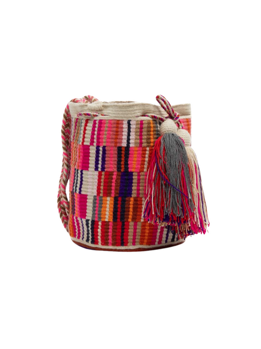 Colorful woven bag with tassels