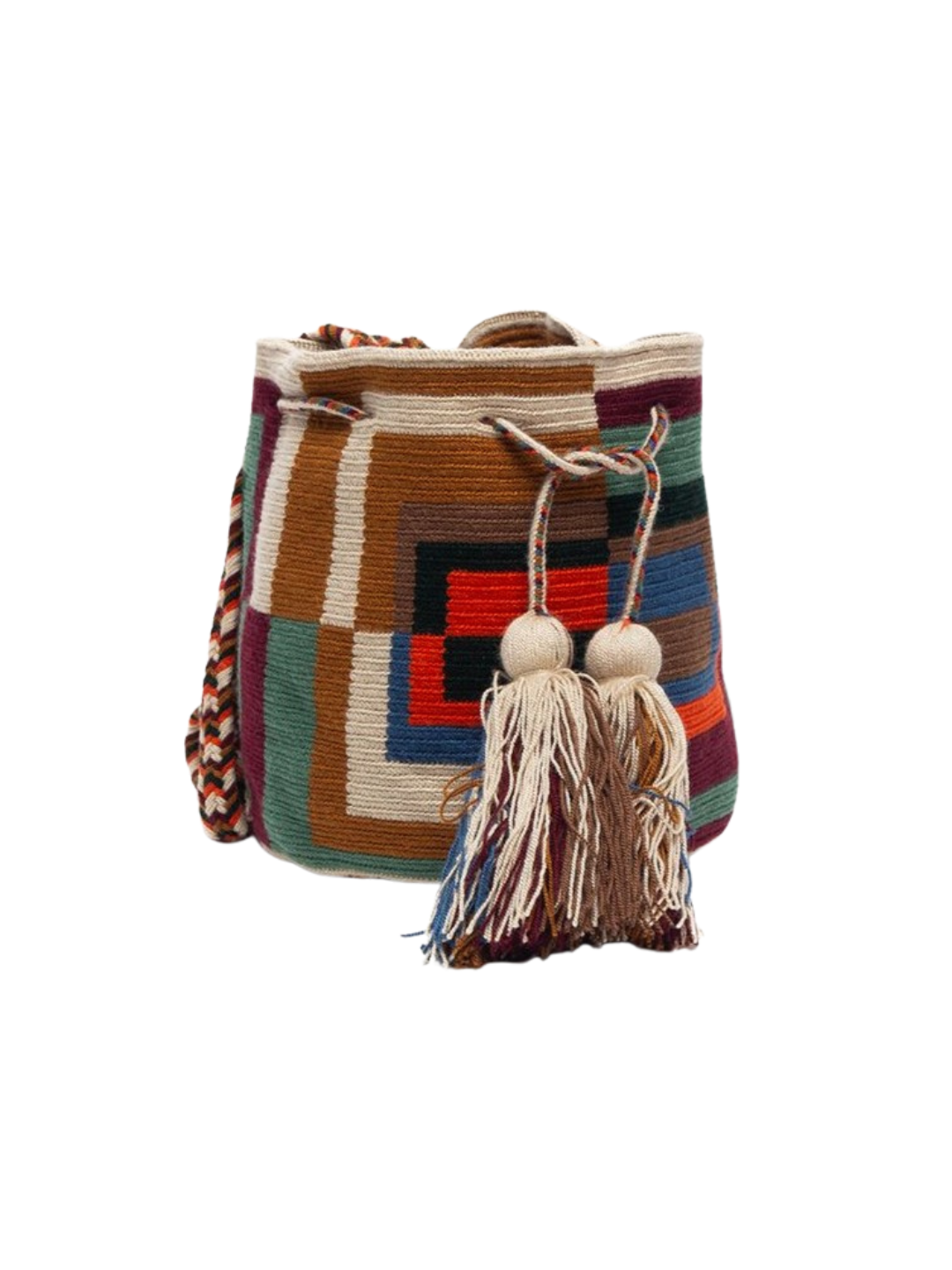 handmade crossbody bag with vibrant geometric design