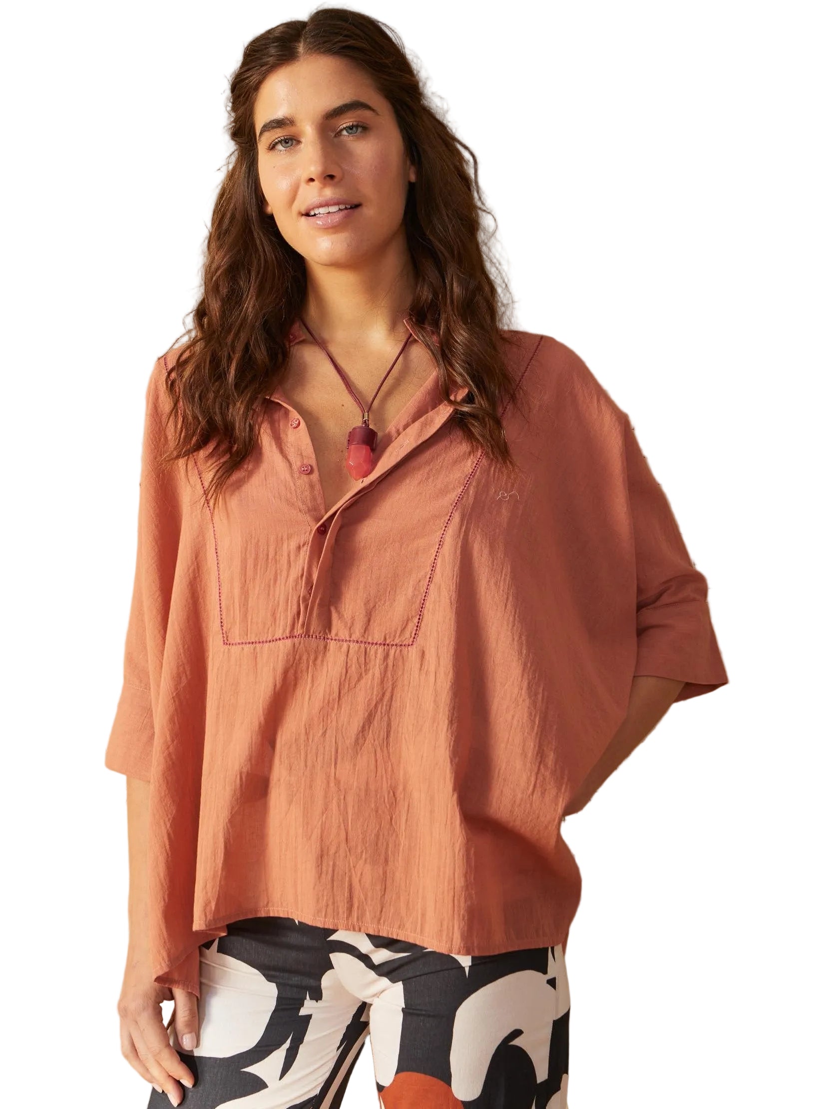 peach-colored blouse