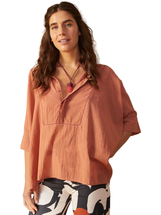 peach-colored blouse