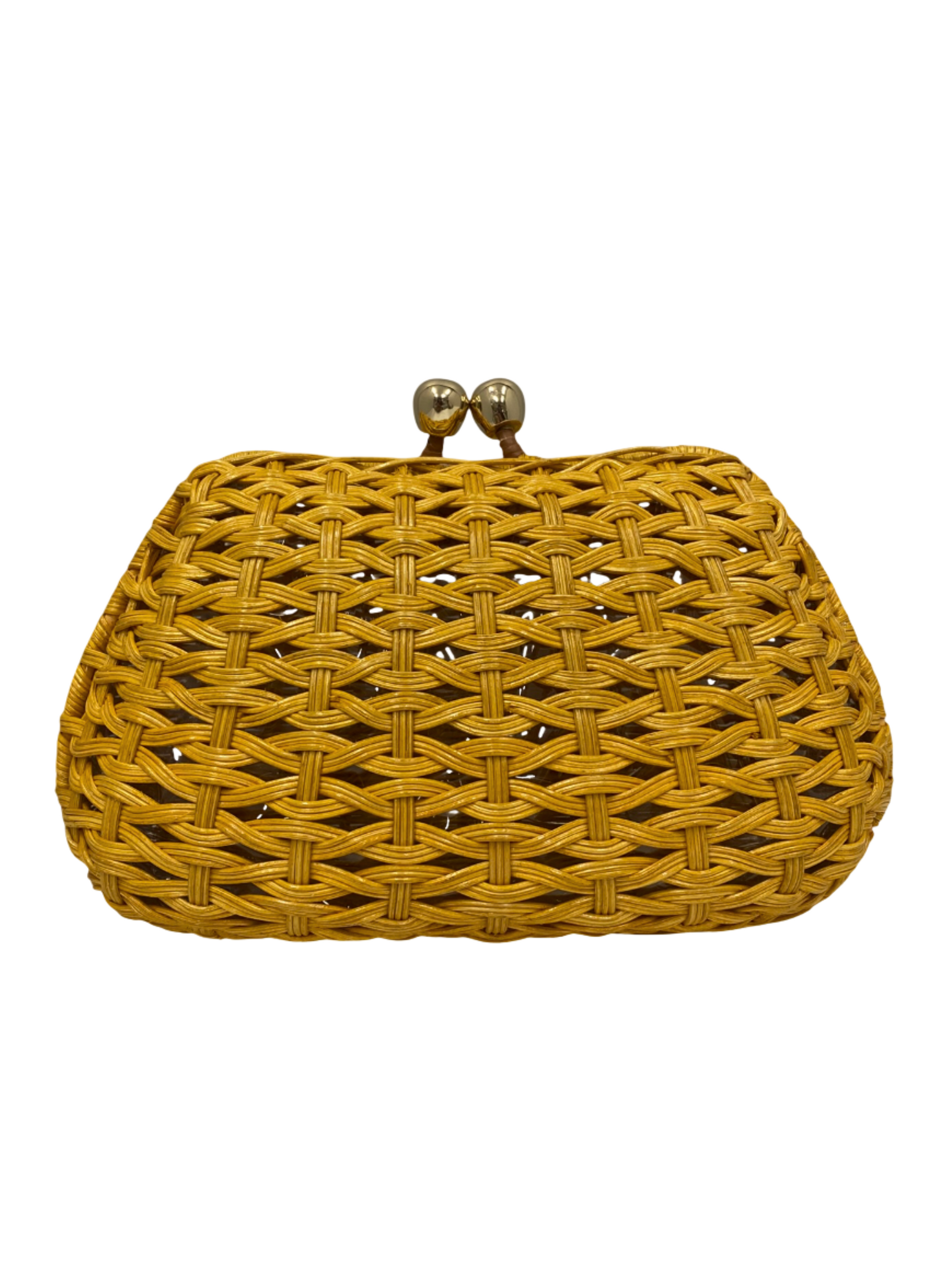 wicker clutch bag with detachable stone strap