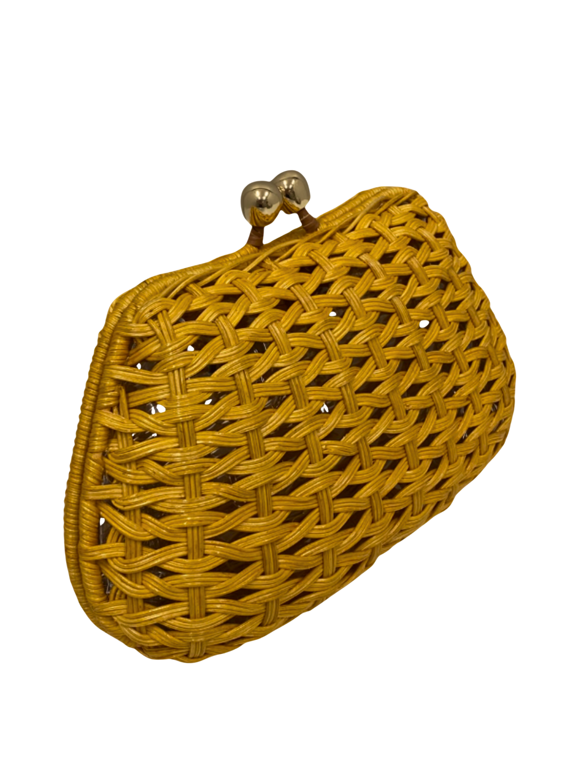 wicker clutch bag with detachable stone strap