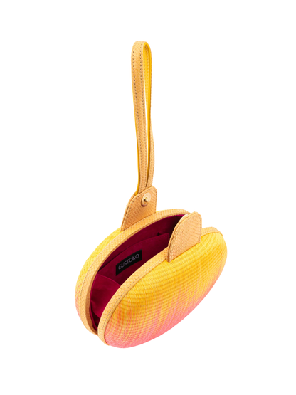 Gradient yellow to pink oval pouch with handle 