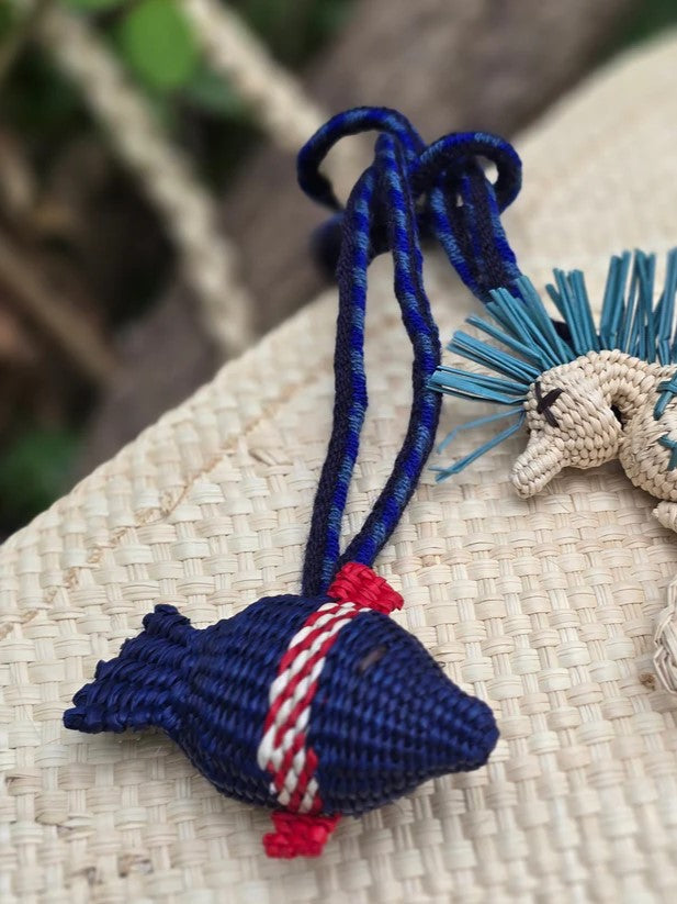 navy blue fish shaped bag charm 