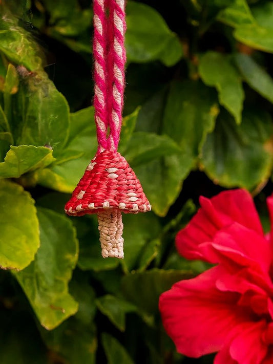 red mushroom shaped bag charm 