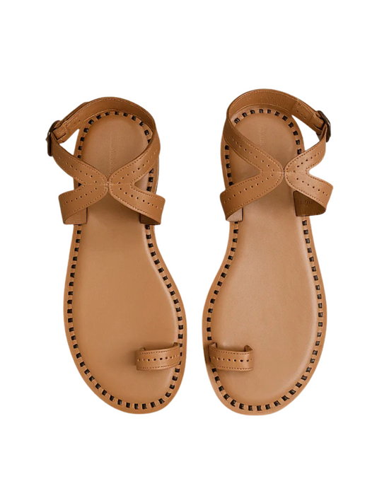 Flat Tan Leather Sandals
