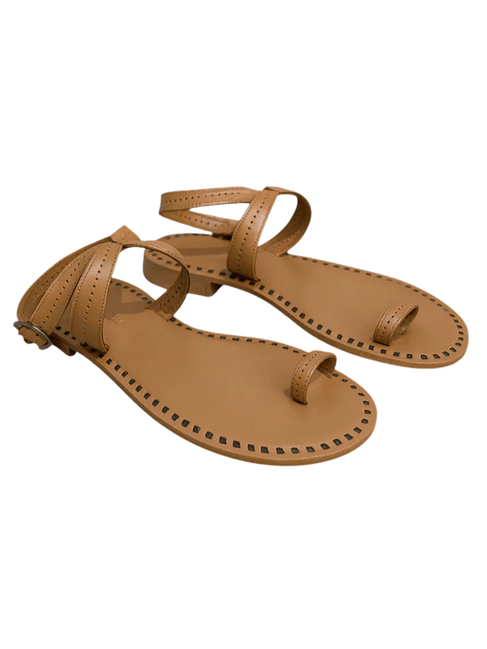 Flat Tan Leather Sandals