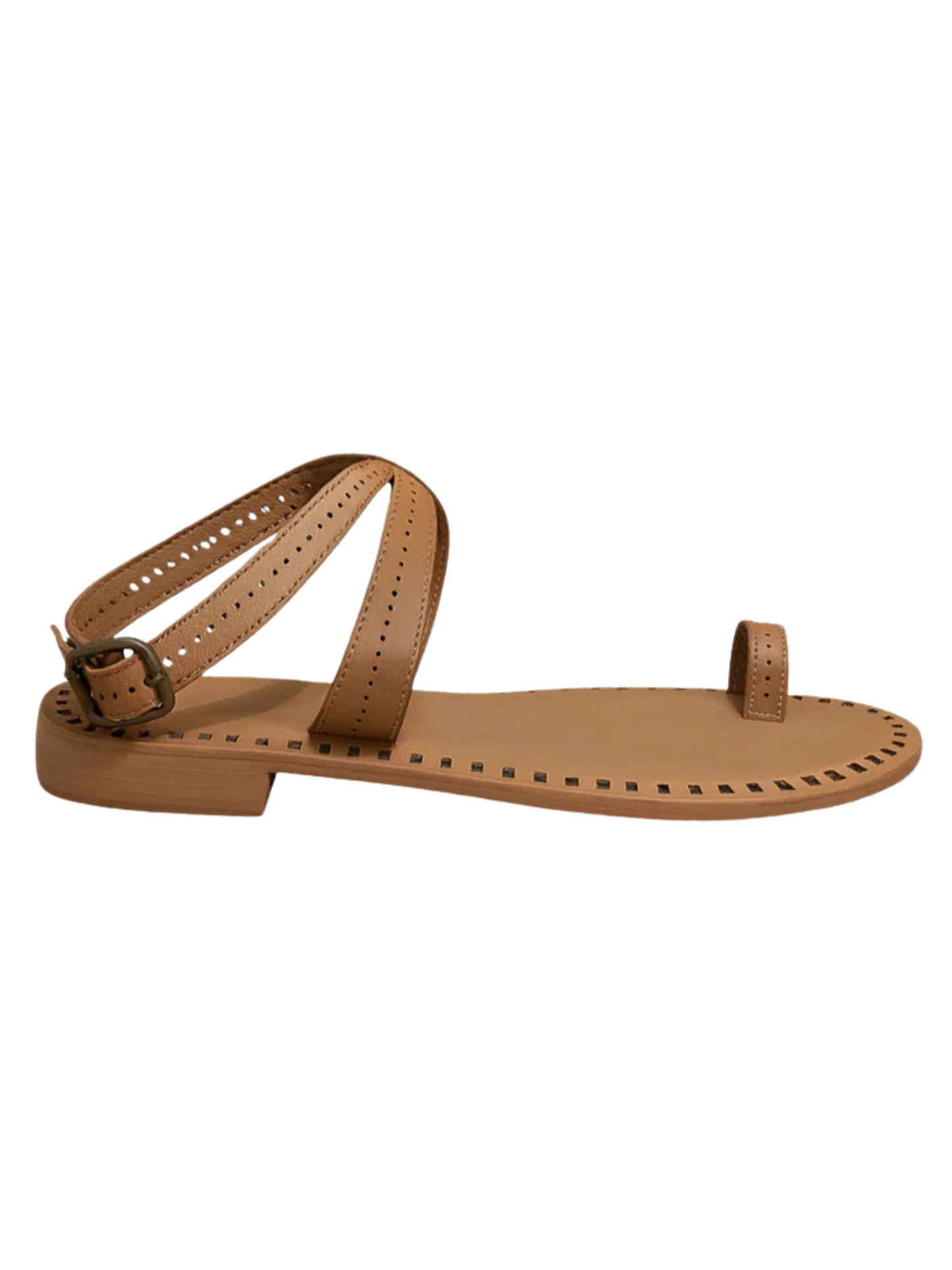 Flat Tan Leather Sandals