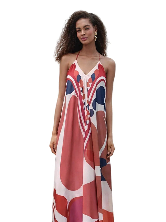 colorful patterned halter dress