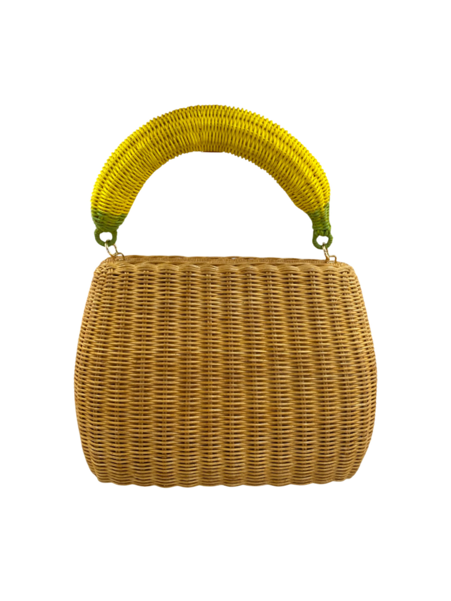 Woven handbag with yellow banana handle