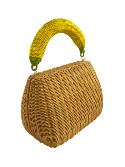 Woven handbag with yellow banana handle