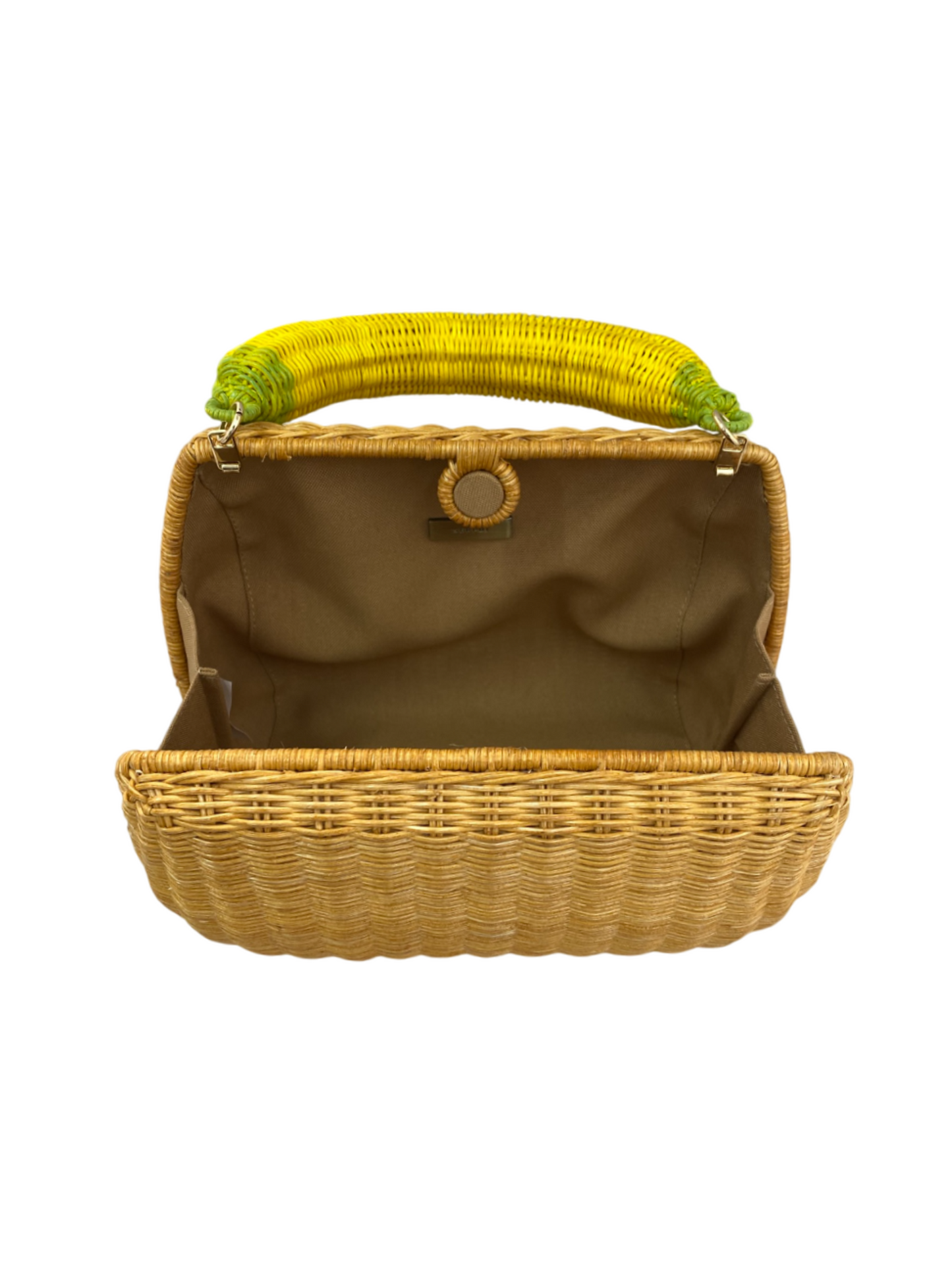 Woven handbag with yellow banana handle