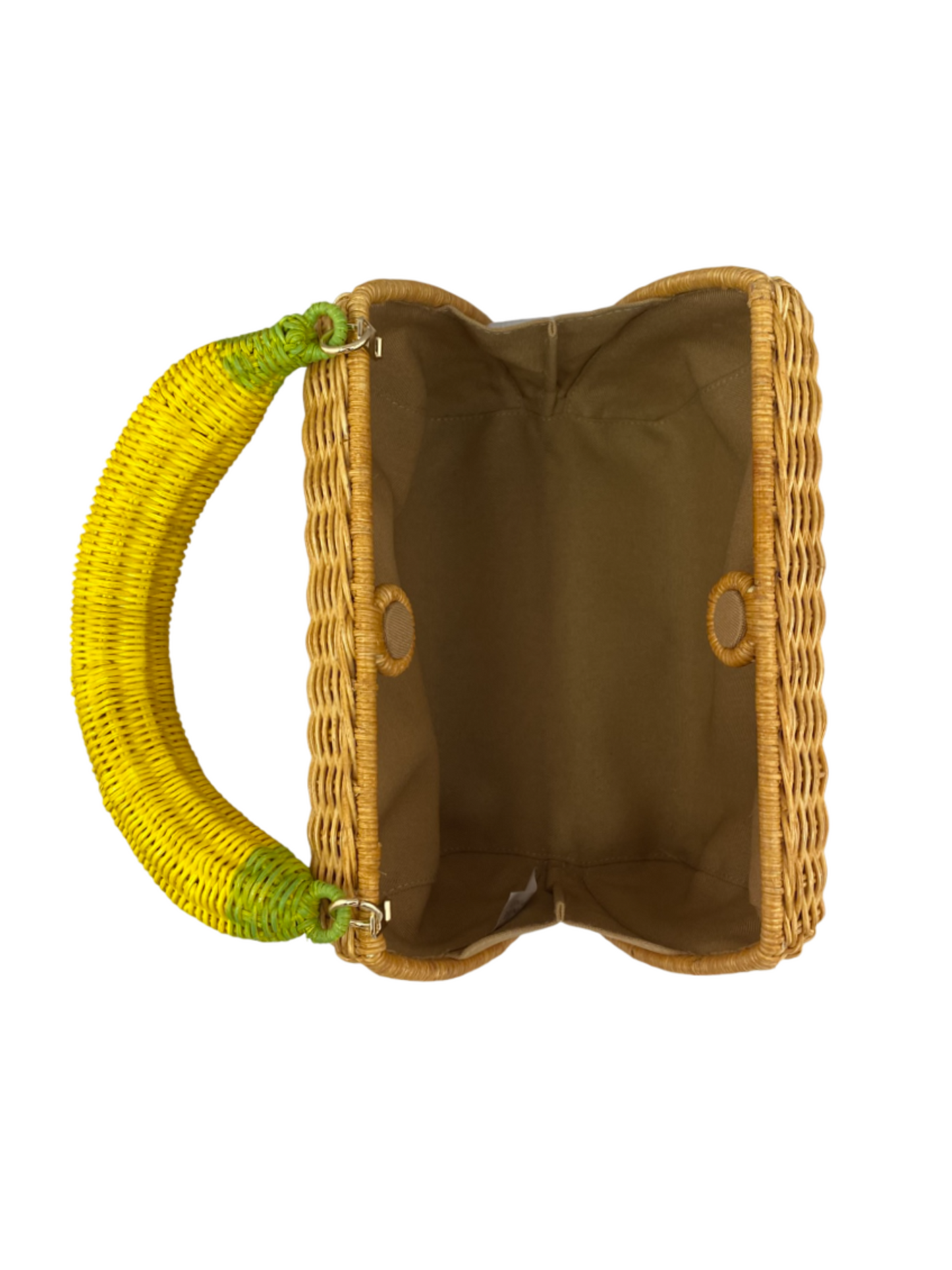 Woven handbag with yellow banana handle