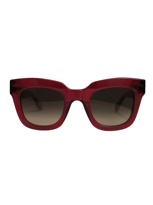 Red sunglasses with gradient lenses
