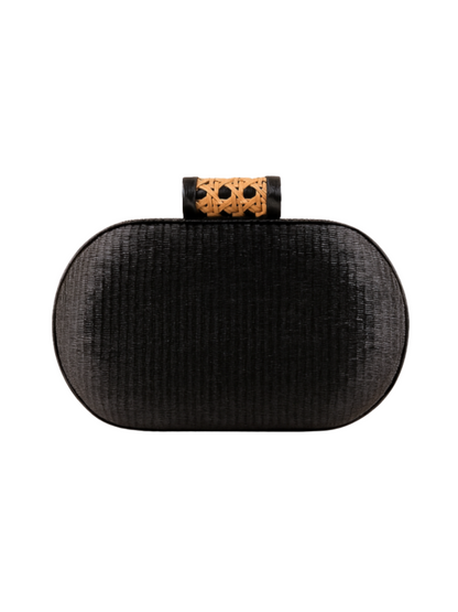Black clutch bag with a decorative clasp And Multiple Straps