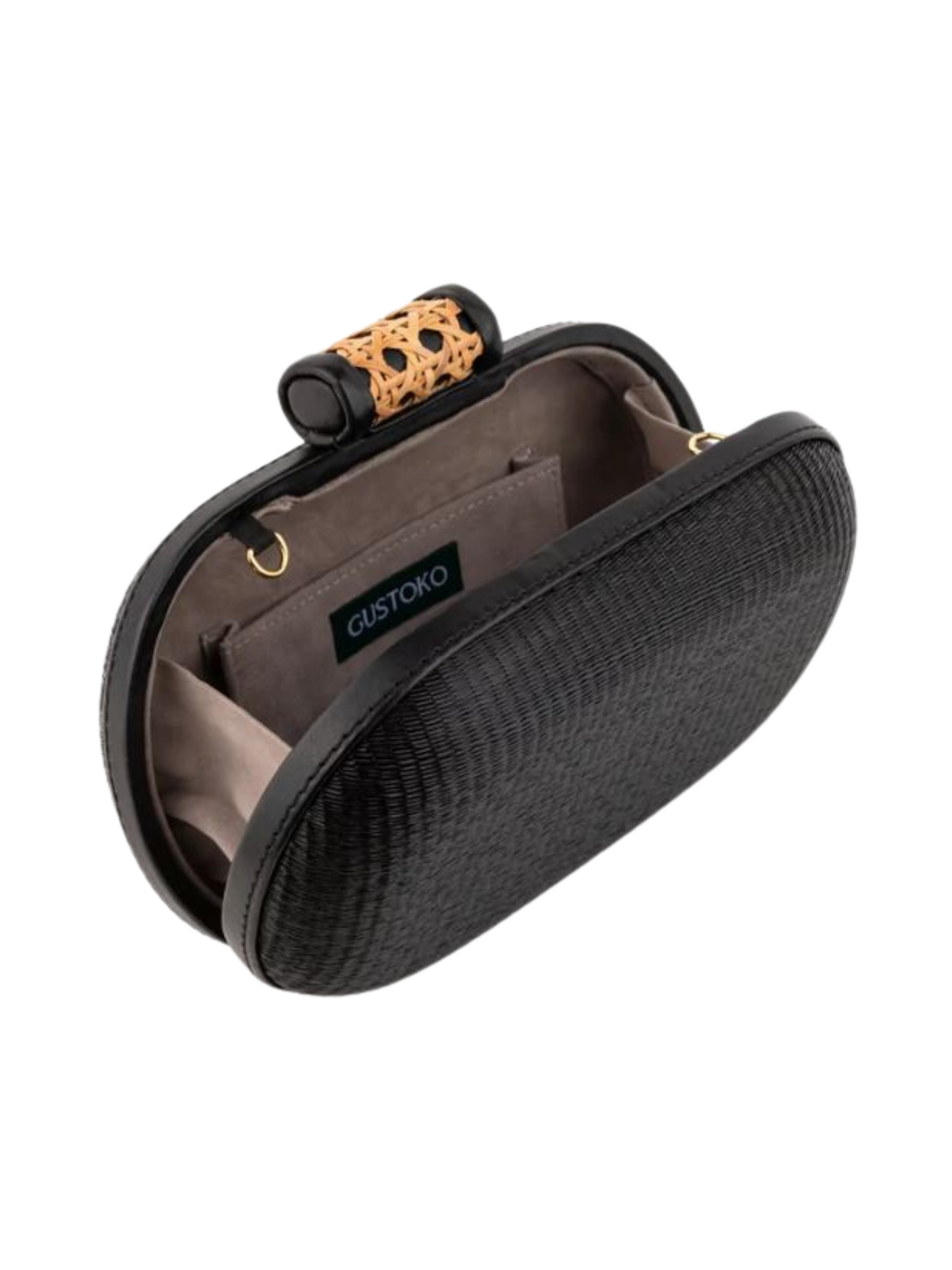 Black clutch bag with a decorative clasp And Multiple Straps