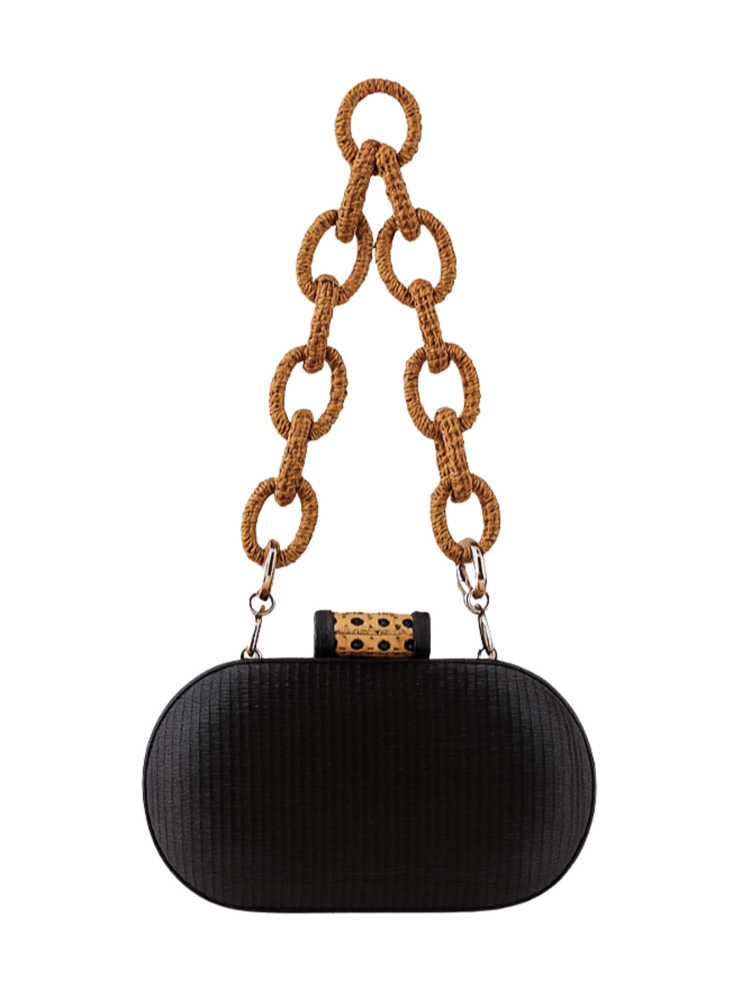 Black clutch bag with a decorative clasp And Multiple Straps