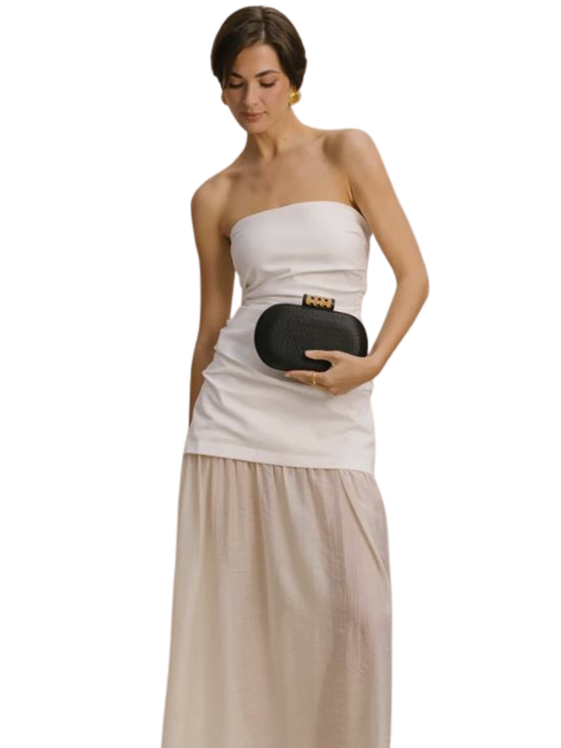Black clutch bag with a decorative clasp And Multiple Straps