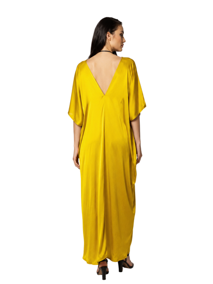 yellow  satin kaftan 