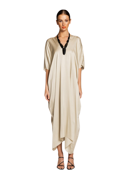 beige  satin kaftan 