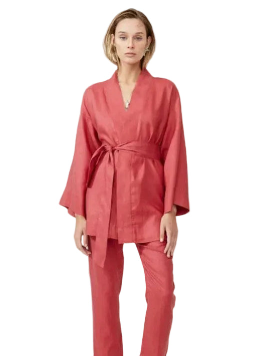 coral red kimono outfit