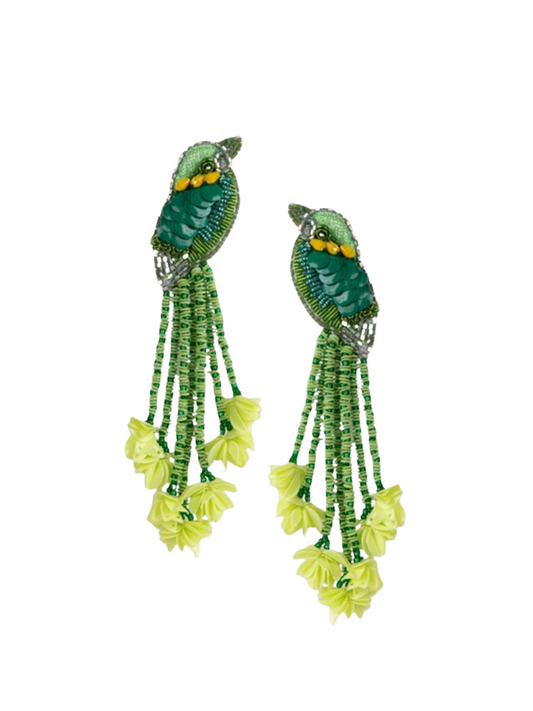 earrings with hand-beaded sequins, leather backing, and gold-plated posts