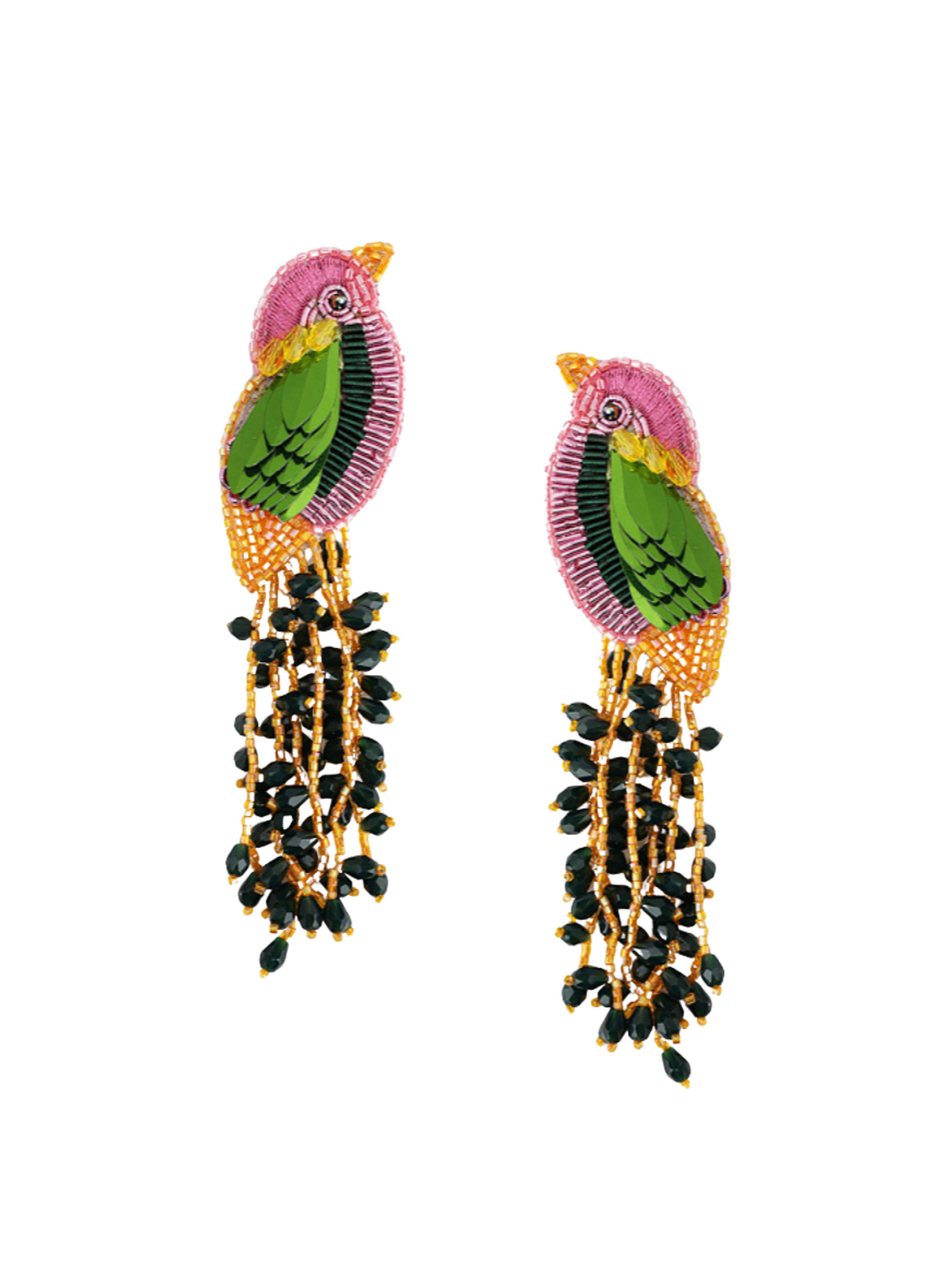 Colorful bird-shaped earrings with bead details