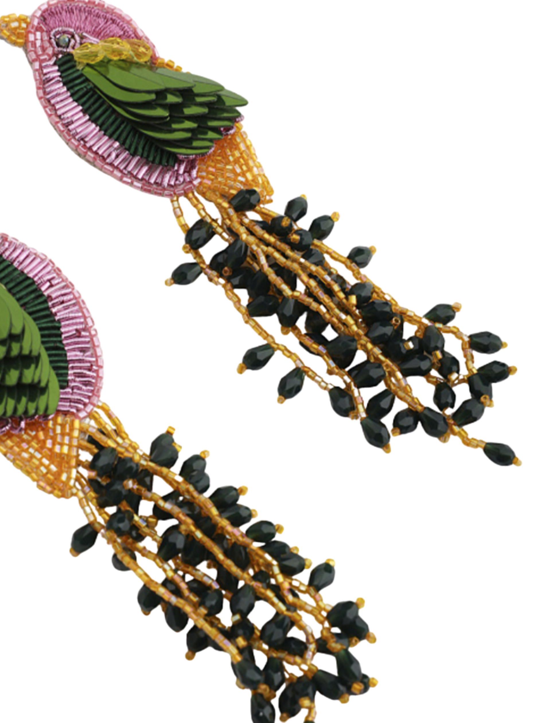 Colorful bird-shaped earrings with bead details
