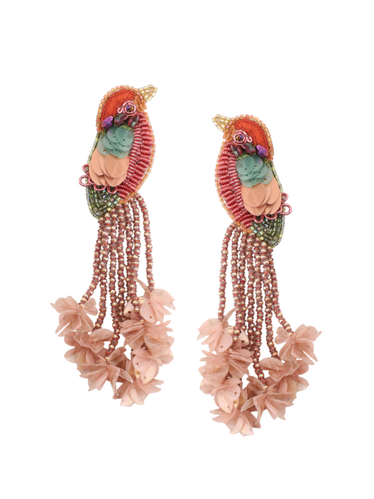 Colorful beaded parrot earrings