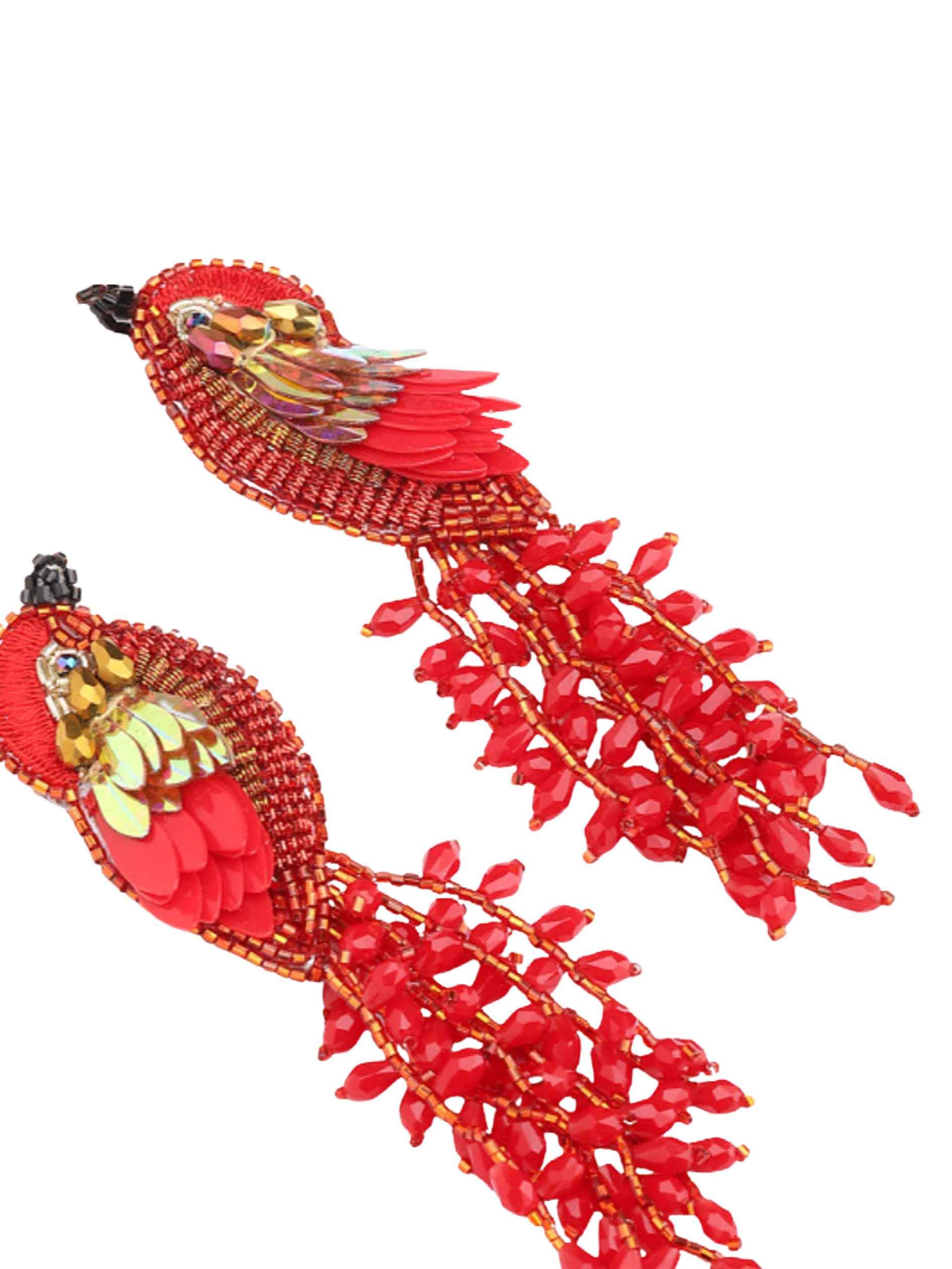 Pair of red and gold parrot-shaped earrings