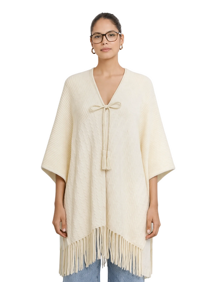 cream-colored fringe poncho 