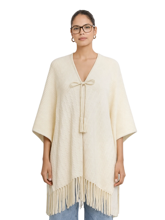 cream-colored fringe poncho 