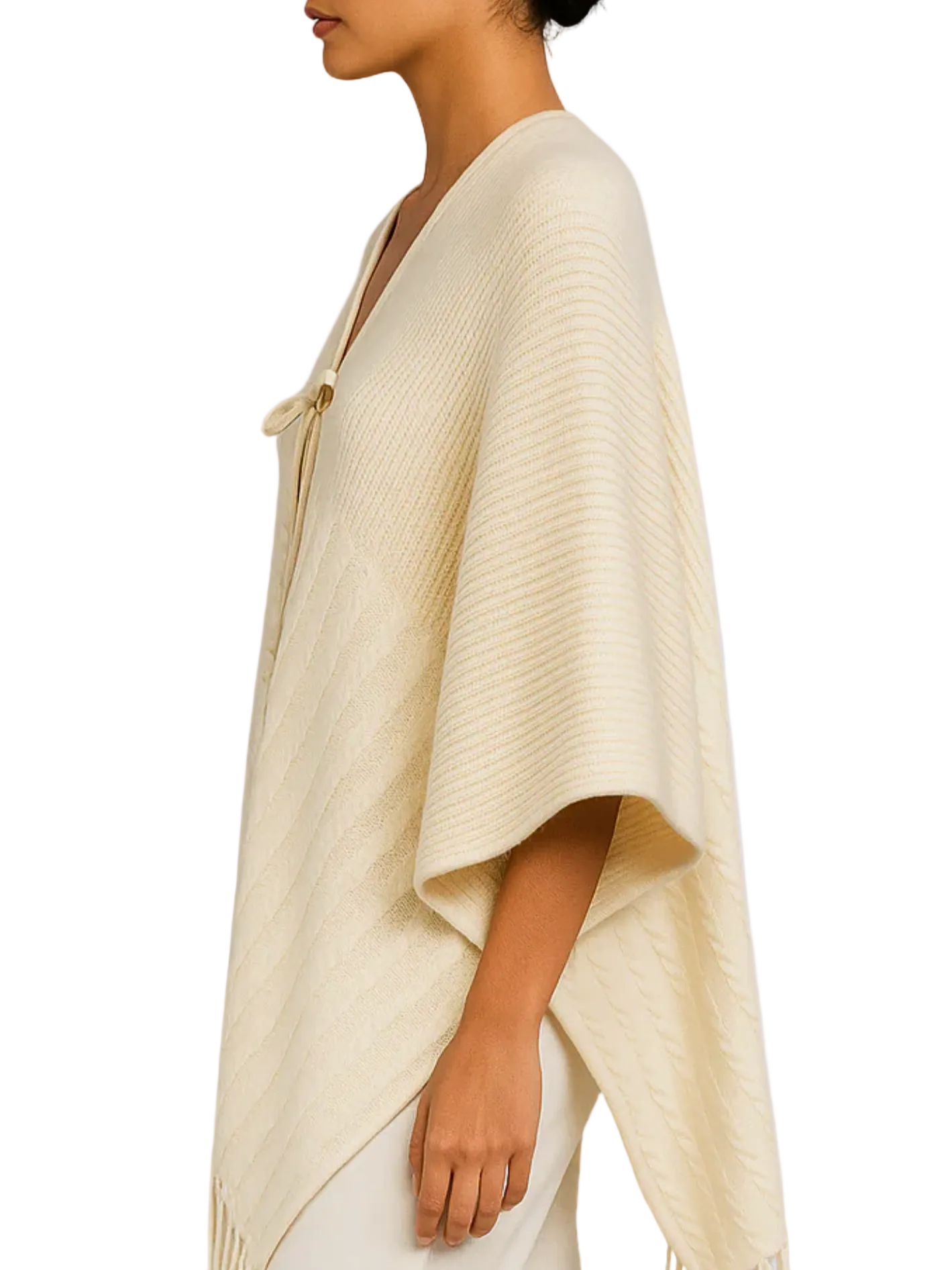 cream-colored fringe poncho 