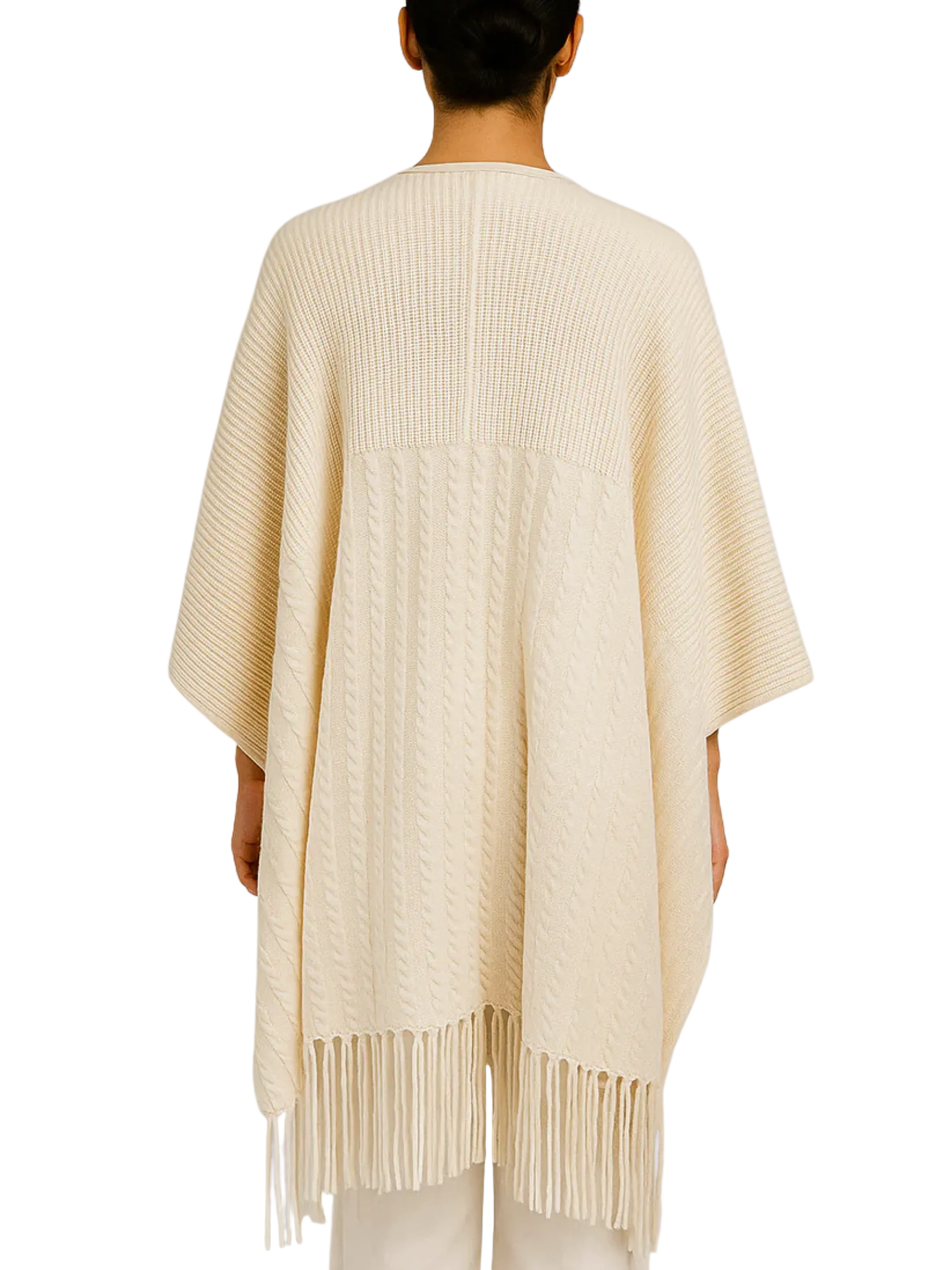 cream-colored fringe poncho 