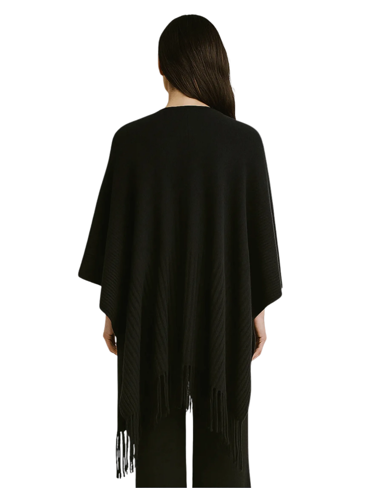  black poncho with fringe details