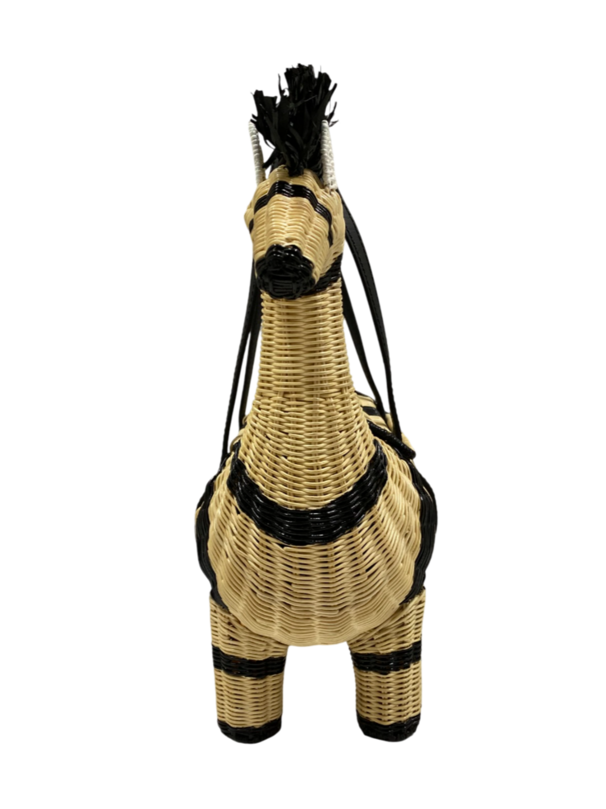 Woven zebra-shaped handbag with black stripes