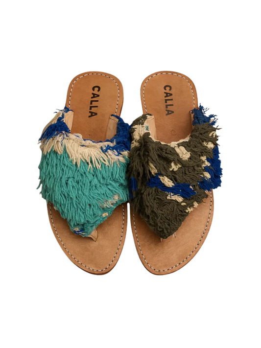 Handmade babouche sandals from upcycled Berber rugs